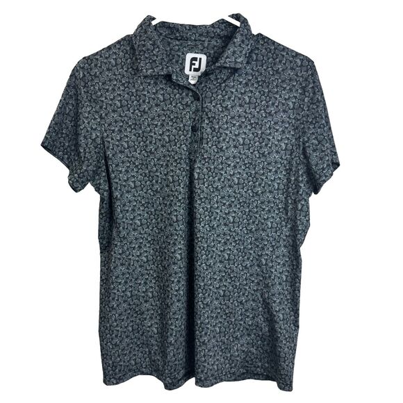 FJ Footjoy Womens Size M Black Gray Animal Print Performance Golf Polo Shirt - Picture 1 of 5